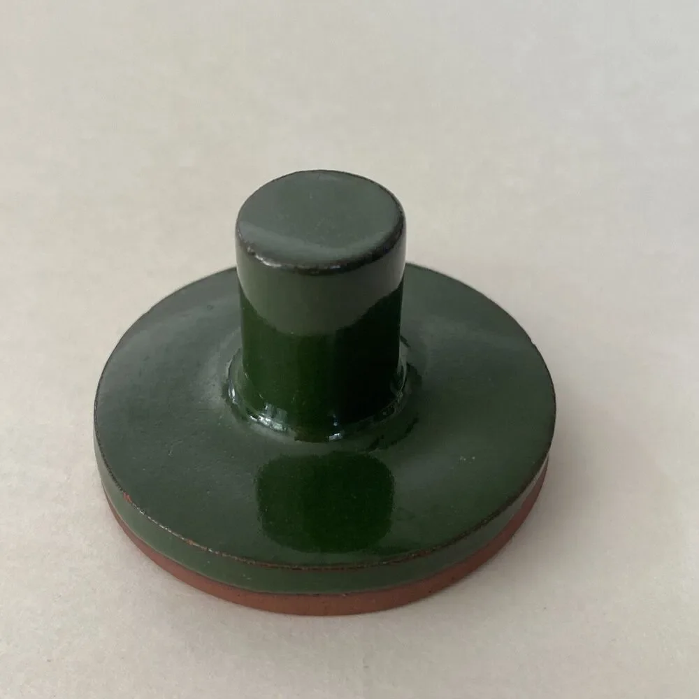 Rycraft Cookie Stamp Christmas Bells Terra Cotta 2” Round Handle Green Glaze